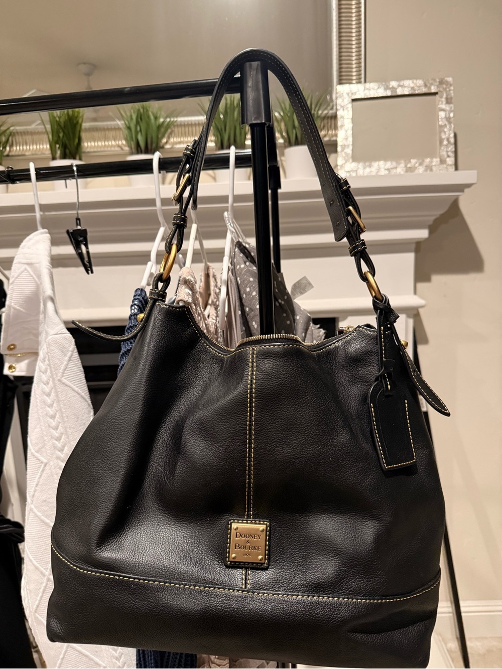 Dooney & Bourke Black Leather Shoulder Hobo with Gold Hardware
